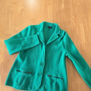 Talbots Sweater Blazer Jacket Button Front Zip Pockets Green Large *Sold As Is*